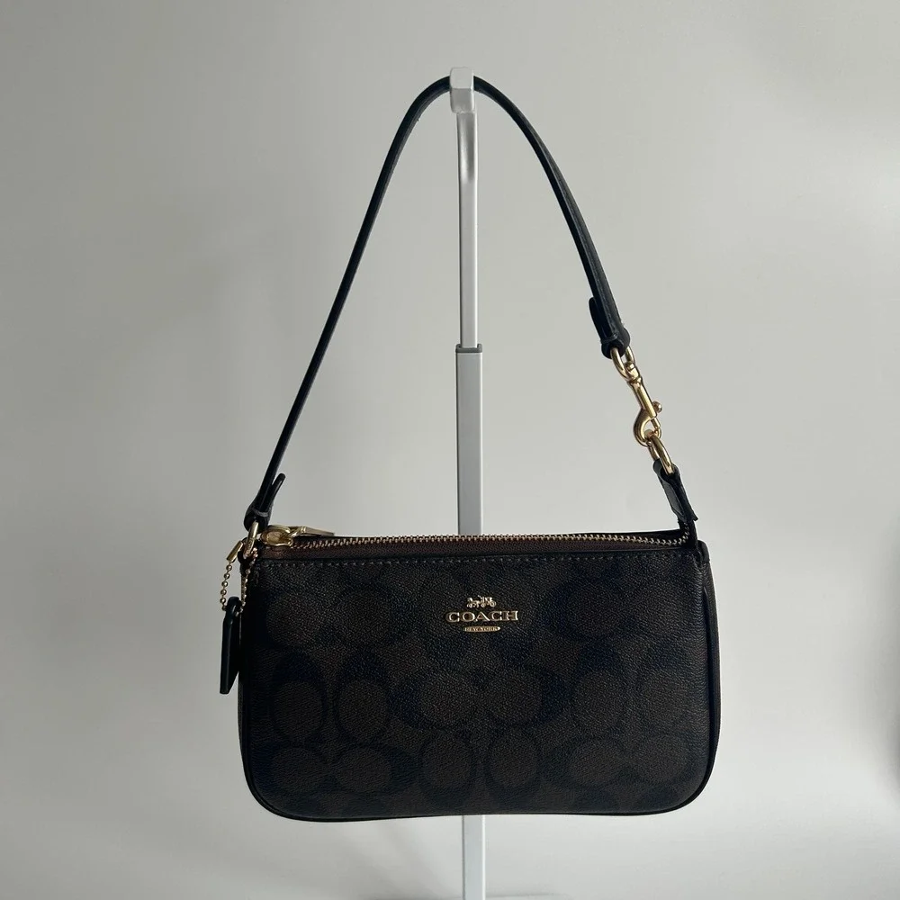 Coach Nolita 19 Brown Signature Canvas Leather Shoulder Bag Excellent